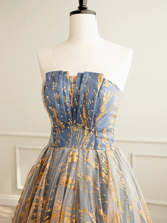 Beautiful Gradient Tulle Long Formal Dress, A-Line Strapless Prom Dress Evening Dress TP329