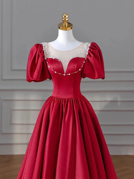 Burgundy Satin Long Prom Dresses, Lovely A-Line Formal Dresses TP390