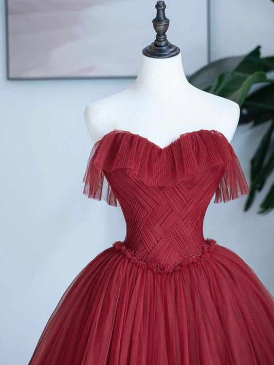Burgundy Sweetheart Neckline Long Formal Dress, A-Line Strapless Evening Dress TP427