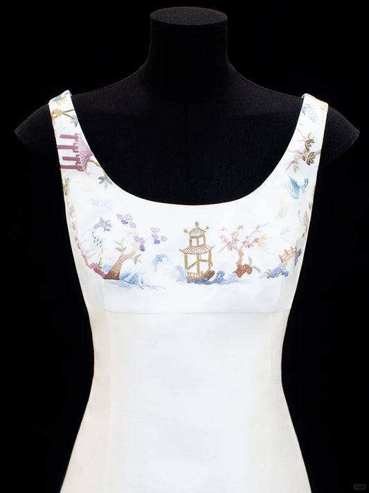 Girlhomeshops-White exquisite and elegant fairy girl short satin homecoming dress birthday dress gh5373