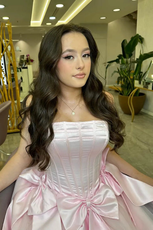 Strapless Pink Homecoming Dress Hoco Dresses with Bow