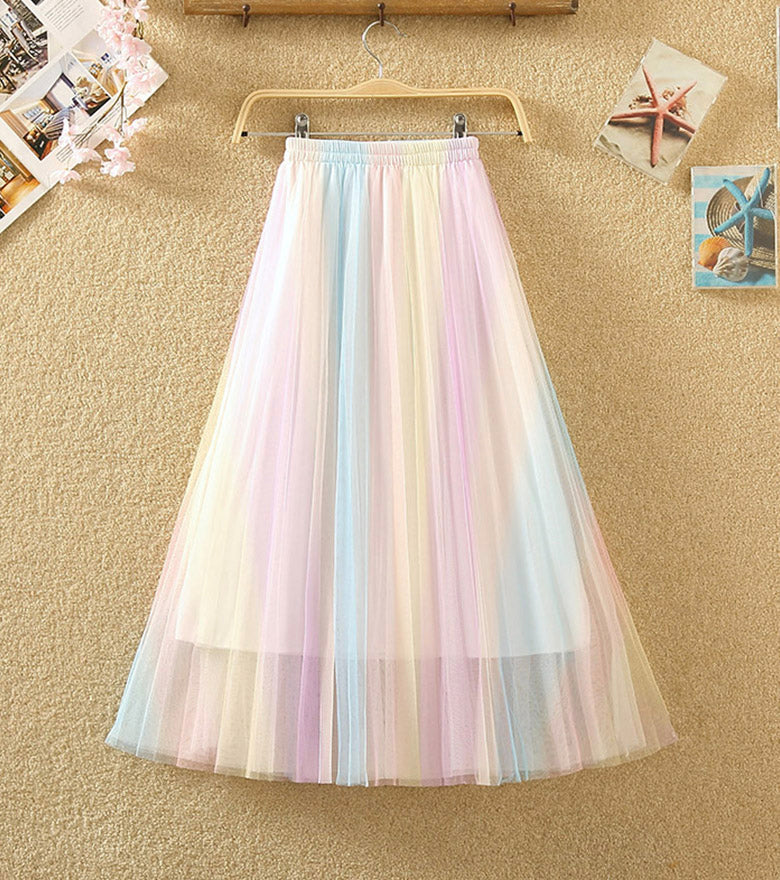 Cute rainbow color tulle skirt 3502