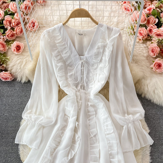 Long Sleeve Ruffle V-neck dress 3079