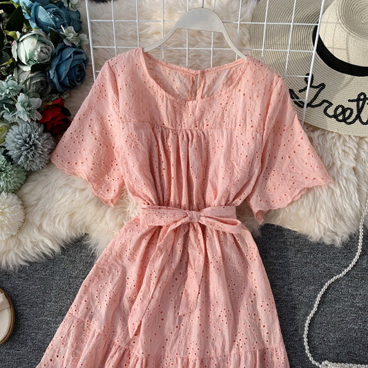 Super fairy sweet skirt waist Ruffle Dress large swing skirt long skirt 3132