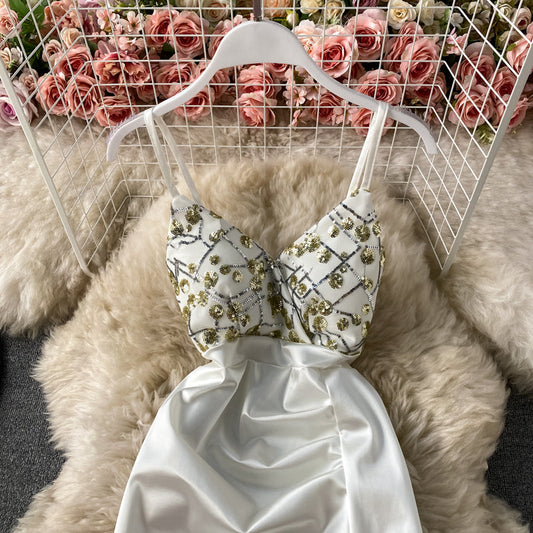 Split skirt Strapless suspender dress 2815