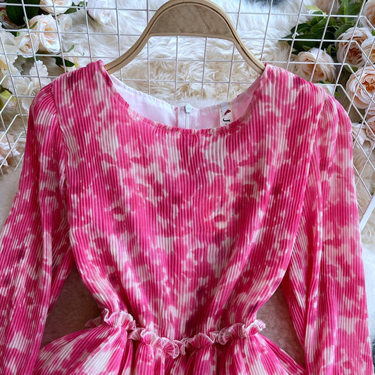 Round neck halo dyed pink Ruffle cake dress 3112