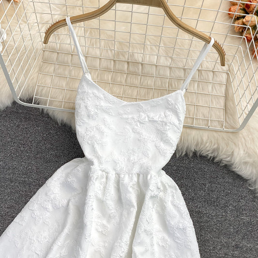 Sweet fluffy Jacquard Dress high waist Princess suspender skirt 2789