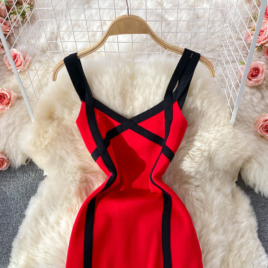 High waist slim elastic knitted Hip Wrap Dress 2824