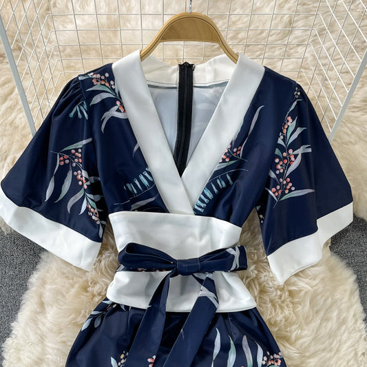 Kimono design, slim waist, lace up Hip Wrap Dress 3326