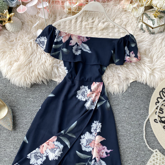 Ruffle Dress seaside holiday off shoulder 3134