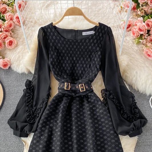 Round neck waist Ruffle Dress 2920