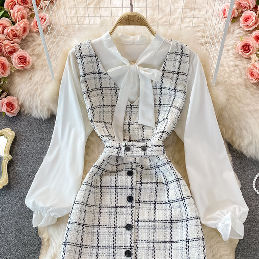 Celebrity temperament V-neck vest vest skirt white shirt 2869