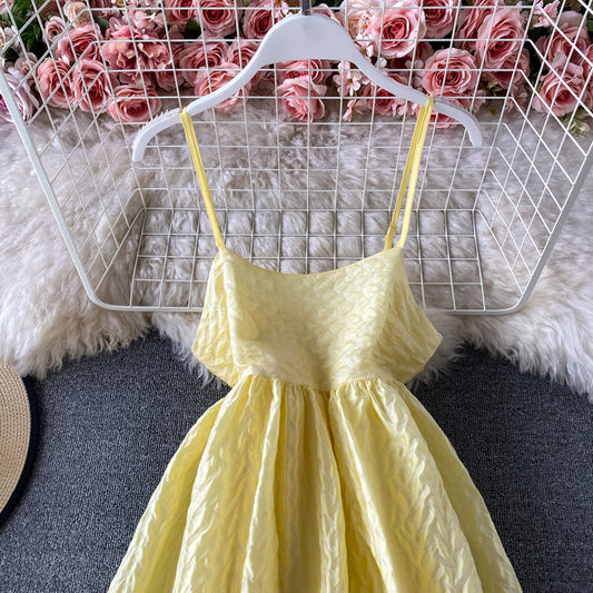 Super fairy open back fluffy skirt French retro suspender skirt 3298