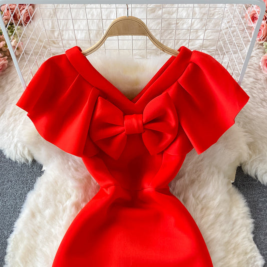 Bow slim wrap hip dress skirt 2740