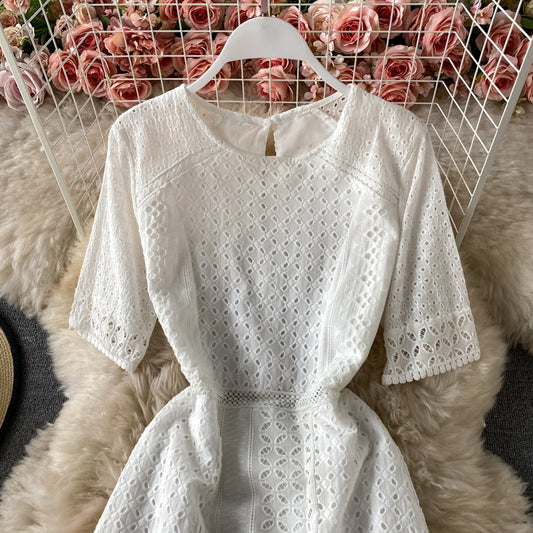 Elegant cut-out Crew Neck Dress 3427