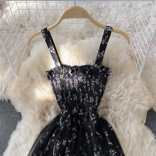 Gentle wind first love broken flower suspender dress 3336