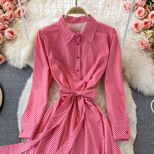 French Plaid Lapel dress 3374