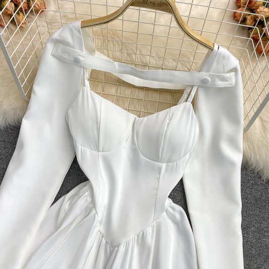 High waist thin bud dress aging sweet fluffy A-line skirt short skirt 3120