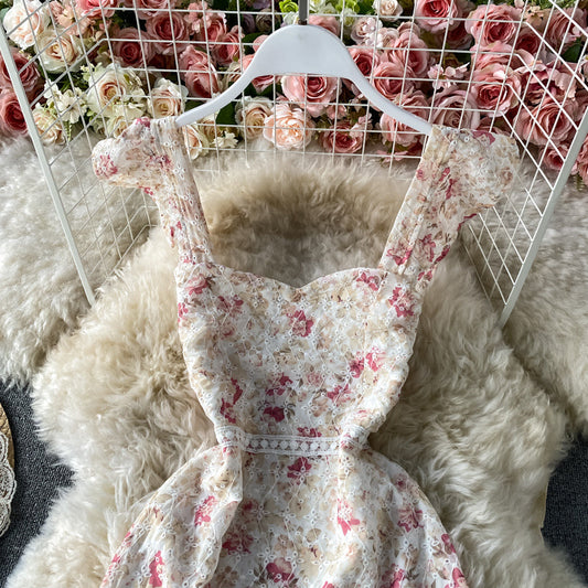 Lace embroidered floral dress with suspender 3313