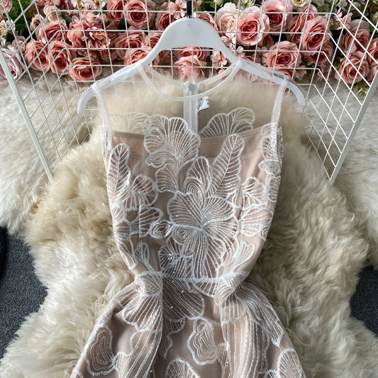 New round neck lace dress party celebrity temperament 3296