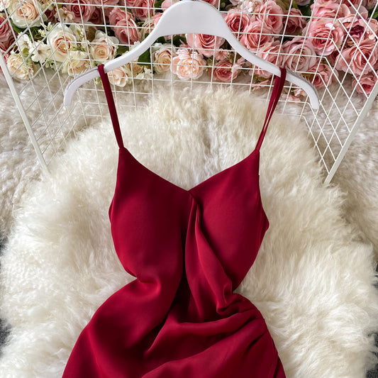 Celebrity sexy V-neck irregular suspender dress with bra 3434
