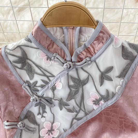 Retro heavy industry embroidered stand collar improved cheongsam 3350