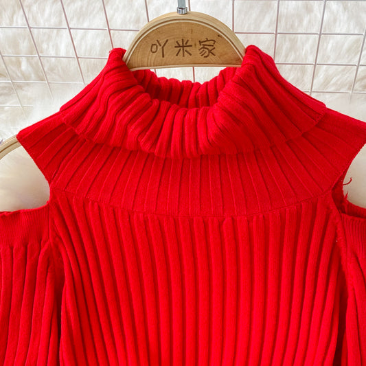 Fashion high neck off shoulder knitted dress 3383