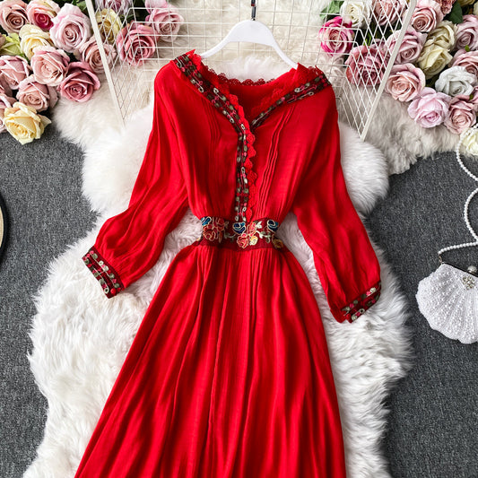 Waist closing temperament Ruffle hem long skirt 3405