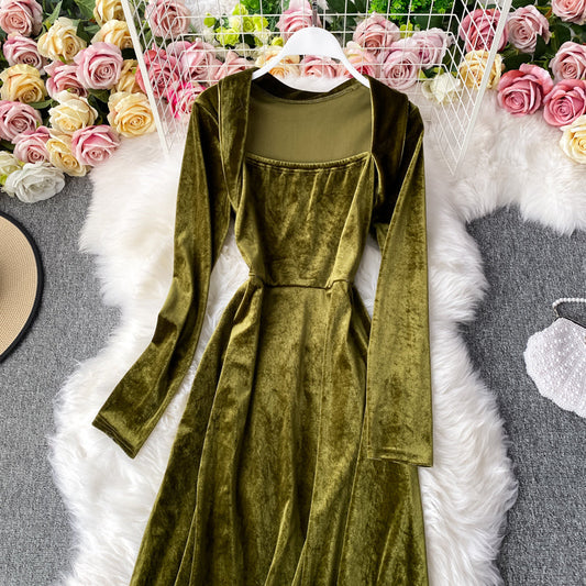 Vintage Hepburn square neck velvet dress 2951
