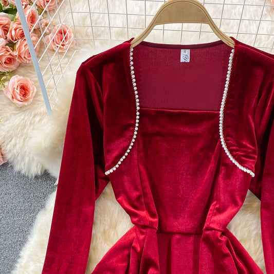 Hepburn style waist closed to show thin temperament, large swing skirt 3237