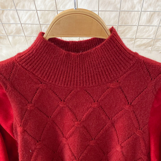 Fake two piece long sleeve knitted stitched corduroy A-line dress 3365