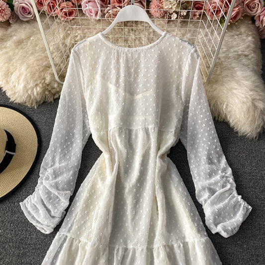 Narrow waist chiffon dress with long sleeves 3029