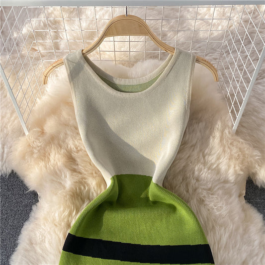 Sweet knit bag hip split dress sleeveless 2751