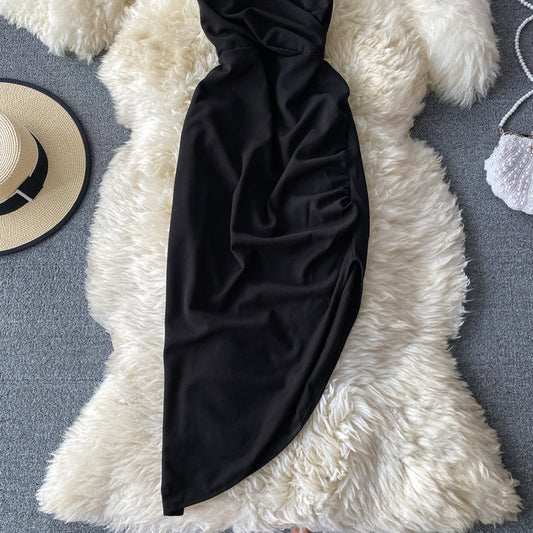 Hollow out backless sexy hanging neck V-neck dress 2759