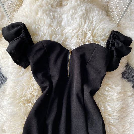 Line neck Strapless off shoulder slim fit Hip Wrap Dress Dress 2836