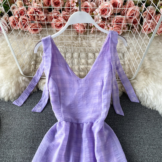 Seaside holiday V-neck backless dress 2935