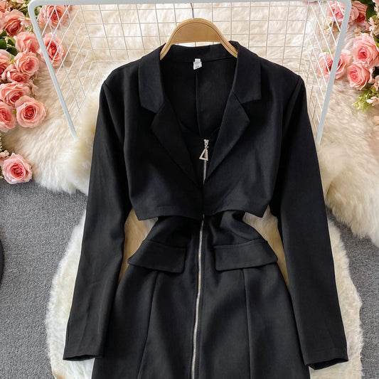 Celebrity temperament suit skirt slim and slim zipper design 2921