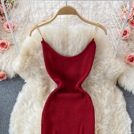 Ice silk knitted suspender dress 2996