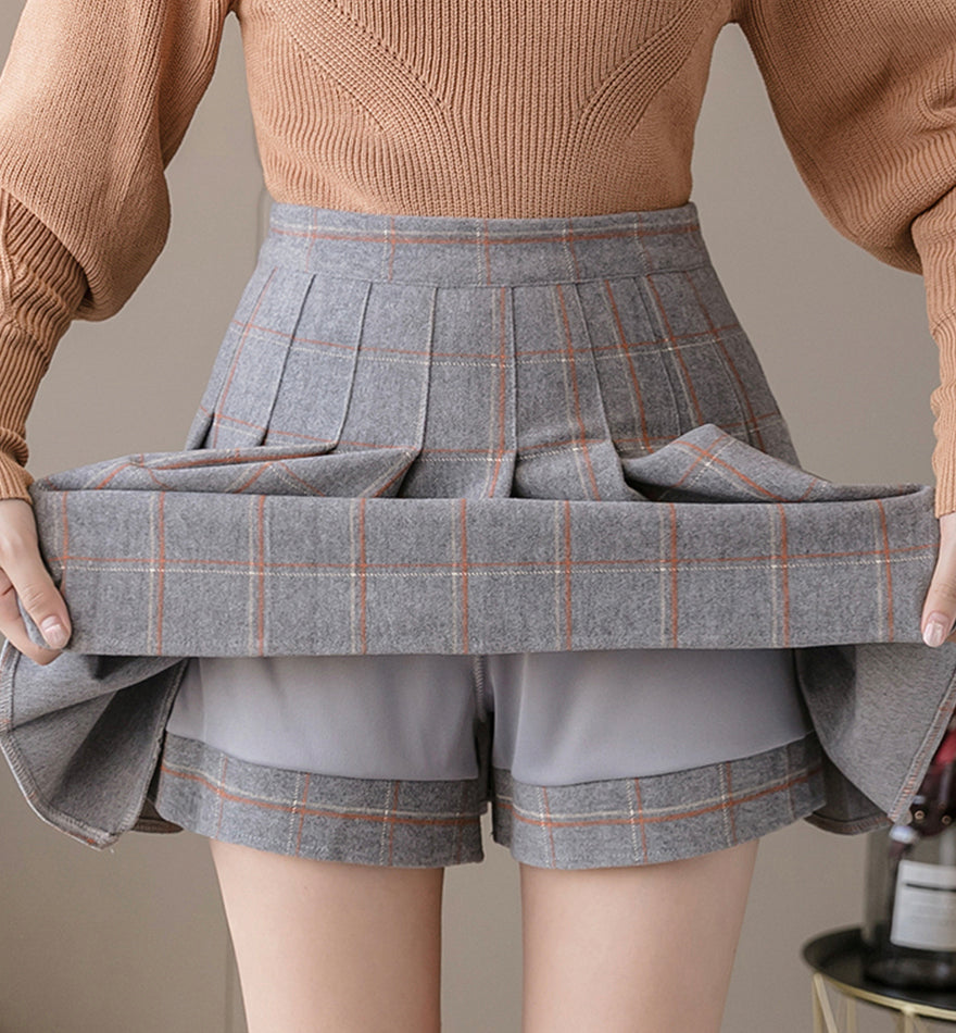 Cute A line plaid short skirt 3481