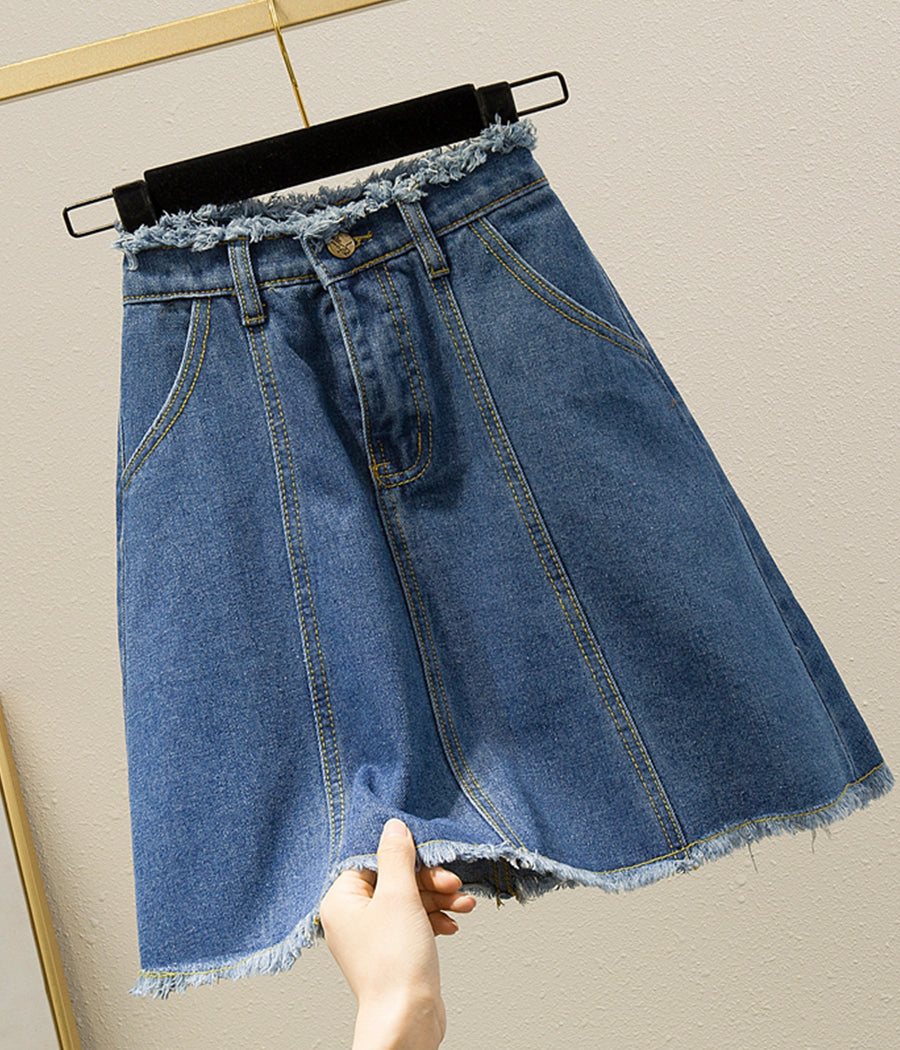 Cute A line denim skirt 3516