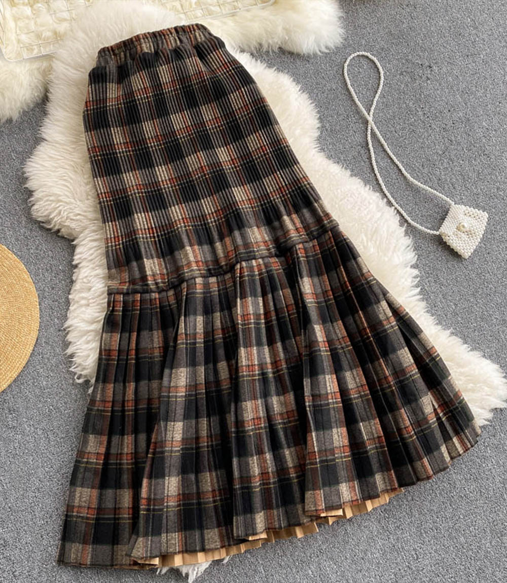 Cute A line plaid skirt 3458