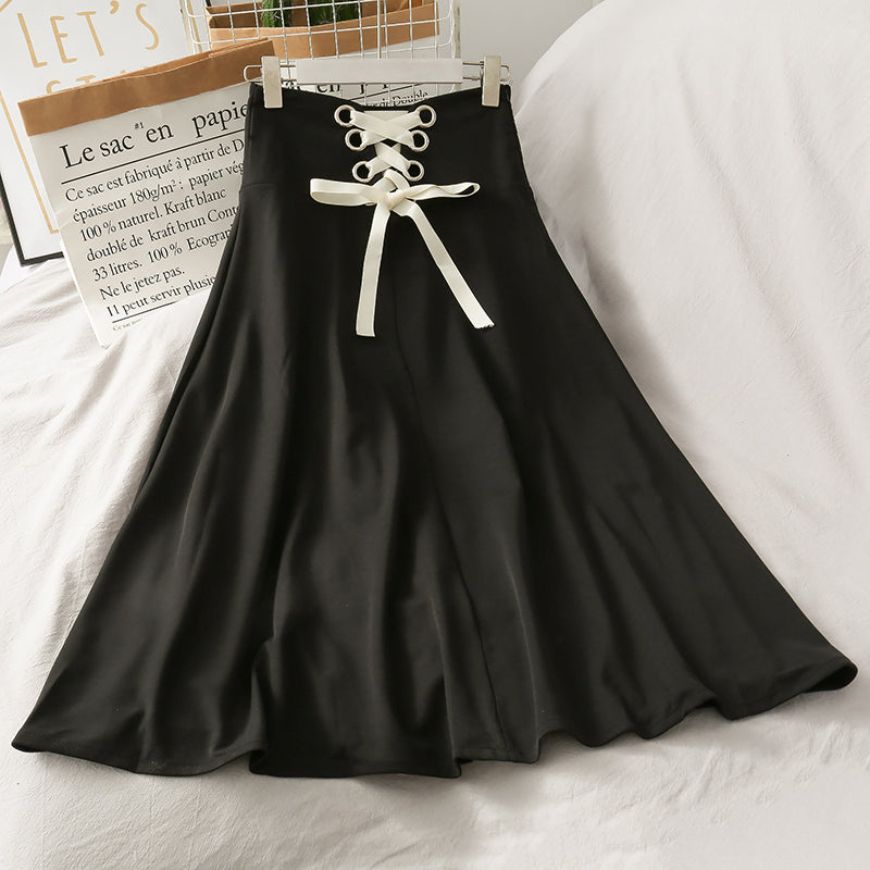 Cute A line lace-up skirt 3444
