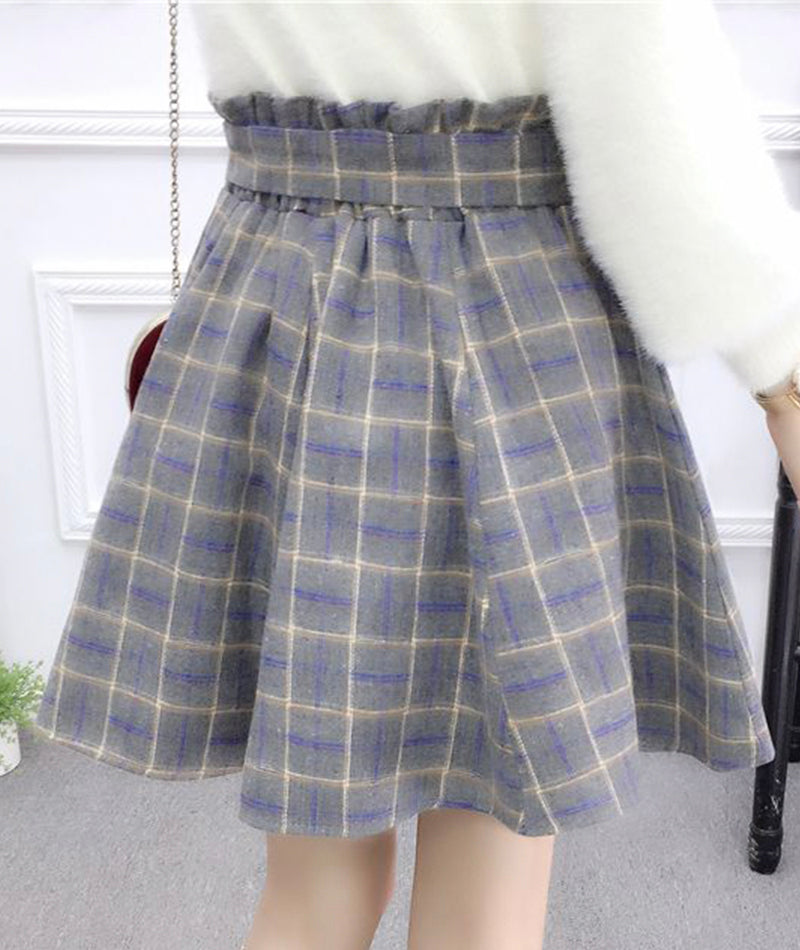 Cute A line pleated skirt plaid skirt 3480