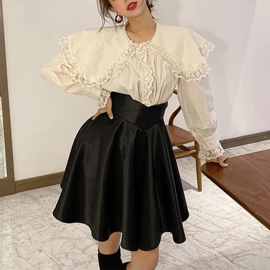 Cute A line short shirt black shirt 3440