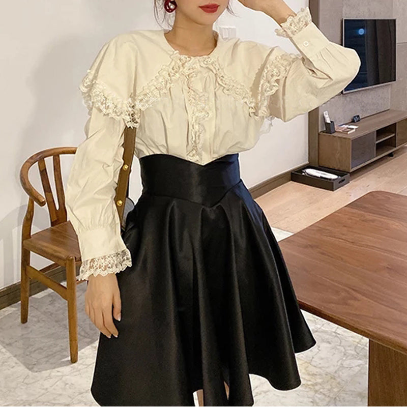 Cute A line short shirt black shirt 3440