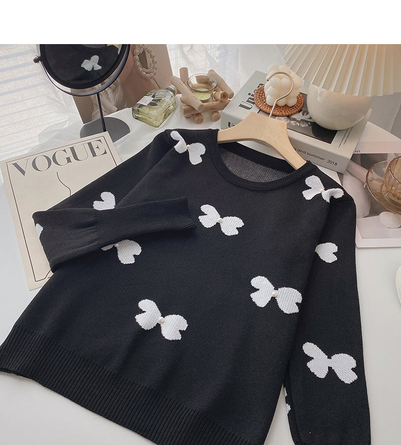 Butterfly jacquard long sleeve sweater round neck Pullover Top 6686