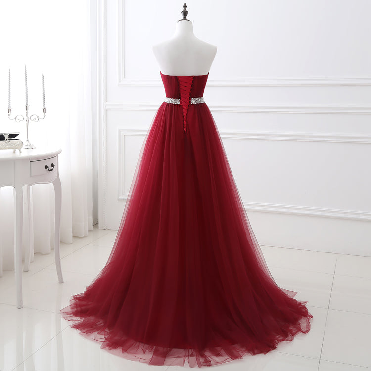 Burgundy sweetheart neck long prom dress,burgundy evening dresses 7115