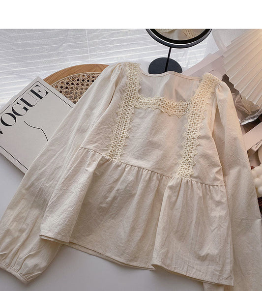 French doll shirt square neck short long sleeve shirt 6273
