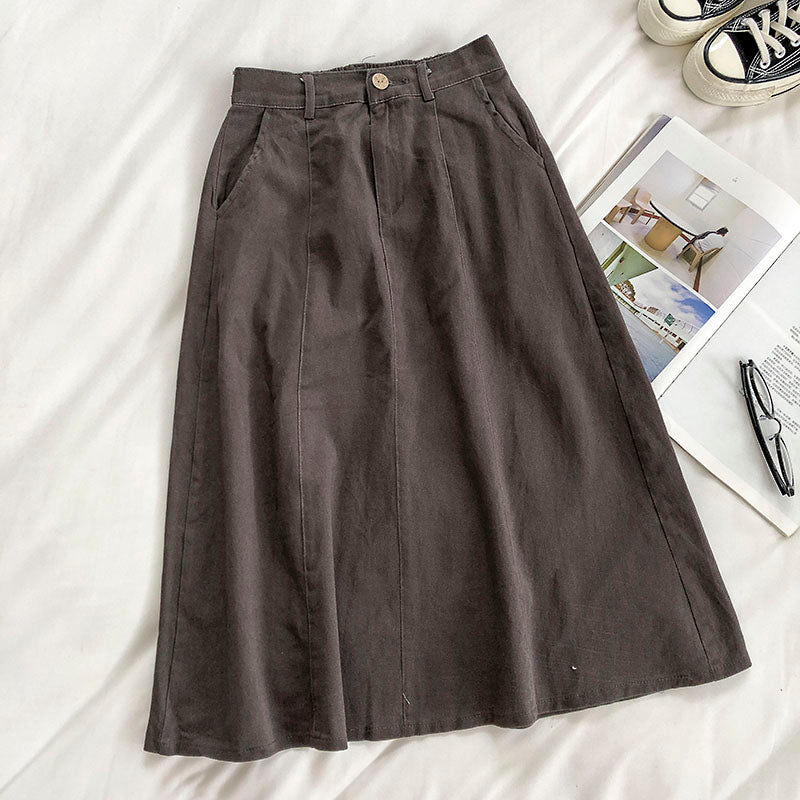 New Korean pocket Harajuku tooling high waist A-line skirt 5673
