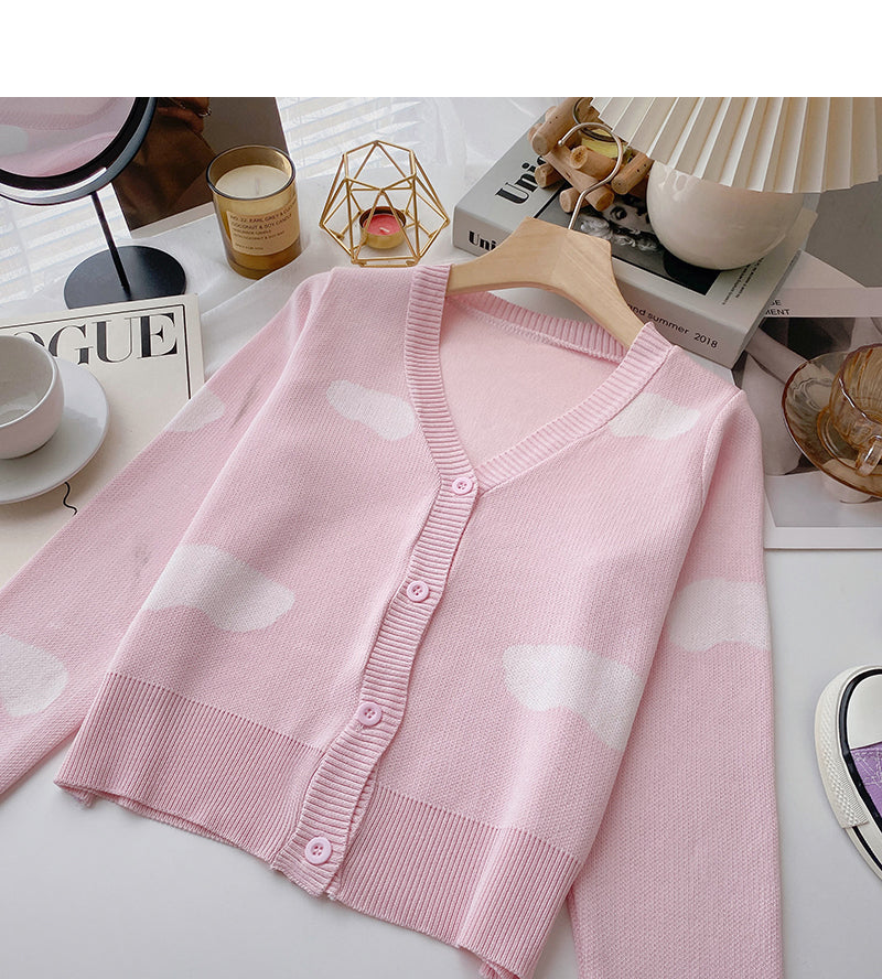 Design contrast color long sleeve knitted cardigan 6612